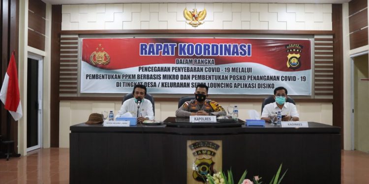 Kapolres Muaro Jambi Pimpinan Rakor Pembentukan PPKM Berbasis Mikro dan Lounching Aplikasi DISIKO