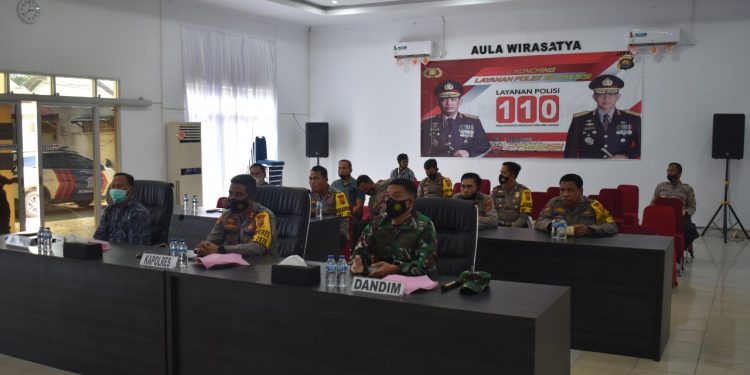 Kapolres Merangin Bersama Dandim 0420/Sarko Hadiri Peluncuran Hotline 110 Oleh Panglima TNI Dan Kapolri Secara Virtual