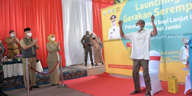 Pj. Gubernur Sambut Walikota Ikuti Launching Gerakan Serempak Pekan Vaksin Lansia se-Provinsi Jambi