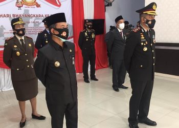Bersama Forkopimda, Wabup H. Mashuri  Ikuti Upacara HUT Bhayangkara ke-75 Secara Virtual