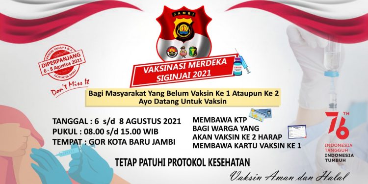 Guna menciptakan Herd Immunity, Polda Jambi Akan Kembali Gelar Vaksinasi Massal