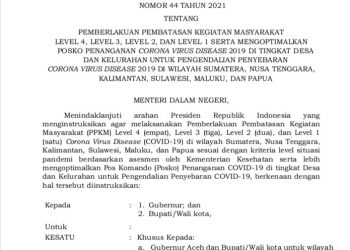 PPKM Diperpanjang, 10 Kabupaten/Kota Di Provinsi Jambi Level 2 dan 1 Kota Jambi Level 3