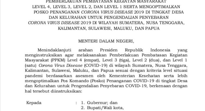 PPKM Diperpanjang, 10 Kabupaten/Kota Di Provinsi Jambi Level 2 dan 1 Kota Jambi Level 3