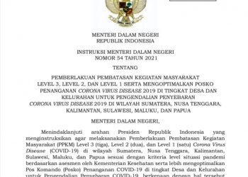 PPKM Diperpanjang, Kabupaten Merangin dan 10 Kabuputen/Kota Di Provinsi Jambi Bertahan Di Level 2