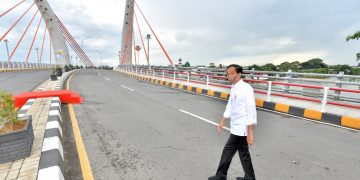 Presiden Jokowi Resmikan Jembatan Sei Alalak, Struktur Unik Cable Stayed Melengkung Asimetrik