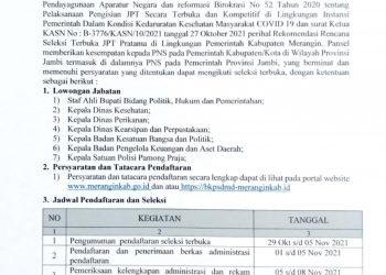 Pendaftaran Seleksi Terbuka Jabatan Pimpinan Tinggi Pratama Essellon II Kabupaten Merangin Yang Kosong Resmi Dibuka