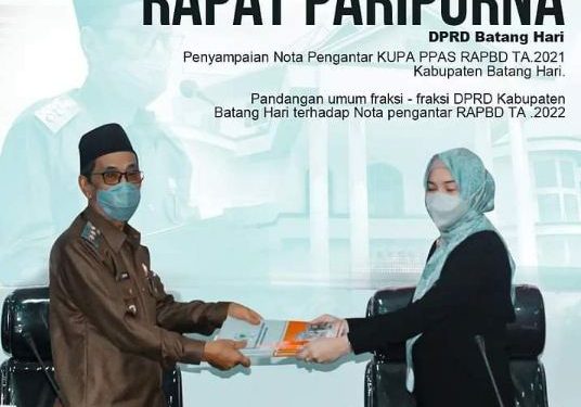 DPRD Batanghari Gelar Paripurna penyampaian Nota Pengantar KUPA PPAS RAPBD TA. 2021