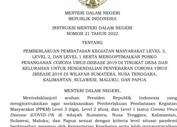 PPKM diperpanjang, Kabupaten Merangin Beserta 9 Kabupaten/ Kota Berstatus Level 2 dan Kota Jambi Level 1