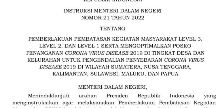 PPKM diperpanjang, Kabupaten Merangin Beserta 9 Kabupaten/ Kota Berstatus Level 2 dan Kota Jambi Level 1