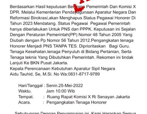 Beredar Surat Palsu Pengangkatan Tenaga Honorer Mencatut Nama Menteri PANRB adalah Hoak