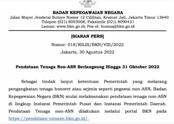 Pendataan Tenaga Non-ASN Berlangsung Hingga 31 Oktober 2022