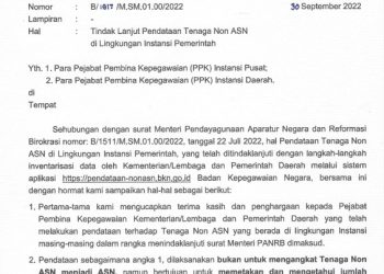 Pendataan Tenaga Non-ASN,  Kementerian PANRB Minta Diumumkan Paling Lambat Tanggal 8 Oktober 2022