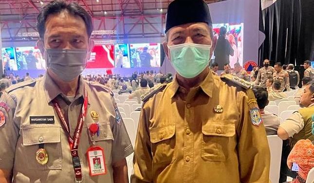 Bupati H. Mashuri Didampingi Kepala BPBD Merangin Ikuti Rakornas Penanggulangan Bencana 2023