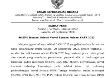 BKN Umumkan 86,65% Instansi Selesai Verifikasi – Validasi Formasi Seleksi CASN 2023