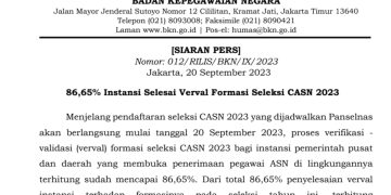 BKN Umumkan 86,65% Instansi Selesai Verifikasi – Validasi Formasi Seleksi CASN 2023