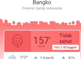 Index Kualitas Udara di Bangko Kabupaten Merangin, Kamis Pagi Masih Kategori ‘Tidak Sehat’