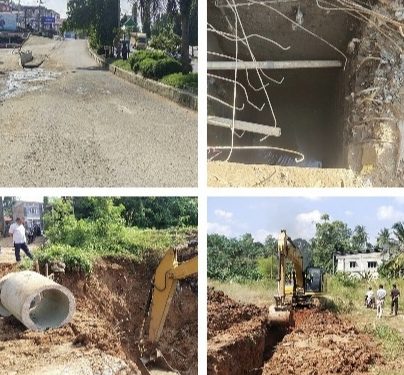 Sumbatan Saluran Air Yang Rendam Jalan di Depan Pertokoan Merangin ditemukan, Jalan Tiga Jalur Kembali Kering 