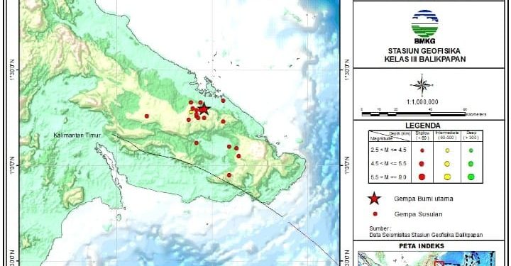 Gempa Bumi Guncang Berau Kalimantan Timur Berkekuatan Magnitudo 5.5, diikuti 18 Kali Gempa Susulan 
