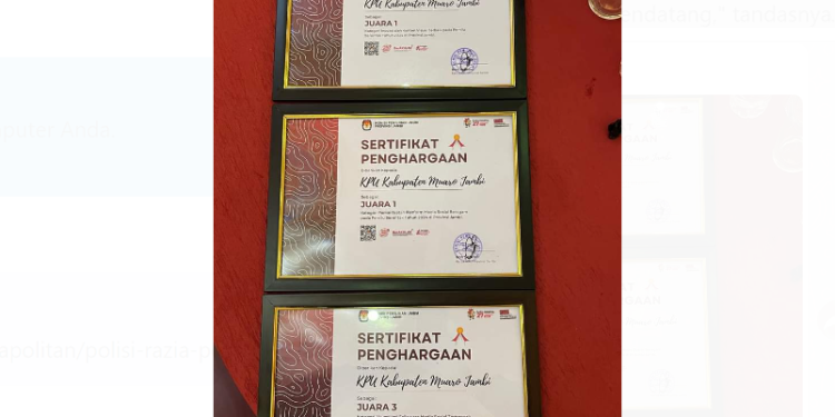 KPU Muaro Jambi Raih 3 Penghargaan Bergengsi dari KPU Provinsi Jambi