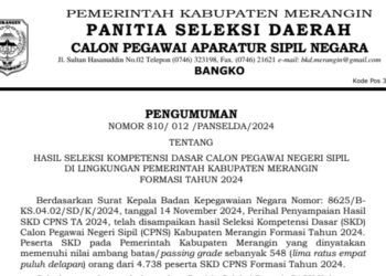 Panselda Penerimaan CPNS Merangin 2024 Umumkan Hasil Seleksi Kompetensi Dasar