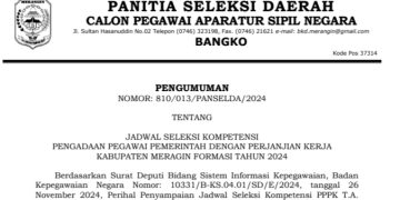 Panselda Penerimaan PPPK Merangin 2024 Tahap I Umumkan Jadwal Pelaksanaan Kompetensi mulai 5-15 Desember 2024