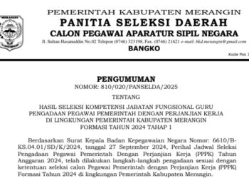 Panselda Seleksi PPPK Tahap I Kabupaten Merangin Umumkan Hasil Kompetensi Jabatan Fungsional Guru