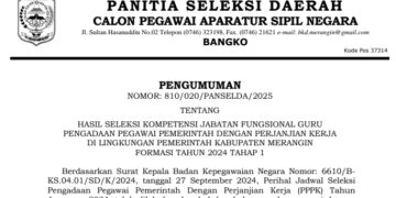 Panselda Seleksi PPPK Tahap I Kabupaten Merangin Umumkan Hasil Kompetensi Jabatan Fungsional Guru