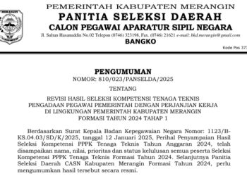 Panselda Penerimaan Seleksi PPPK Tahap I Tenaga Teknis Merangin 2024 Umumkan Perubahan Peringkat Nilai