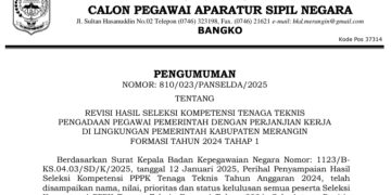 Panselda Penerimaan Seleksi PPPK Tahap I Tenaga Teknis Merangin 2024 Umumkan Perubahan Peringkat Nilai