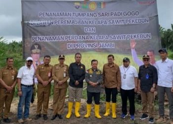 Sekda Muaro Jambi Dampingi Kementan Tanam Padi Gogo di Lahan Sawit Rakyat