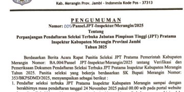 Pansel JPT Pratama Umumkan Perpanjangan Pendaftaran Seleksi Terbuka Jabatan Eselon Dua Kabupaten Merangin Tahun 2025