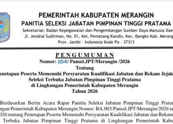 Pansel Seleksi JPT 3 Eselon Dua Merangin 2026 Umumkan Penetapan Peserta Memenuhi Persyaratan Kualifikasi Jabatan dan Rekam Jejak, Ini Nama-Namanya