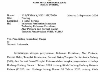 MA Terbitkan Imbauan ke Seluruh KPT Terkait Masukan Pedoman Penulisan Alur Perkara dan Format Baku/Templat Penyesuaian KUHP-KUHAP